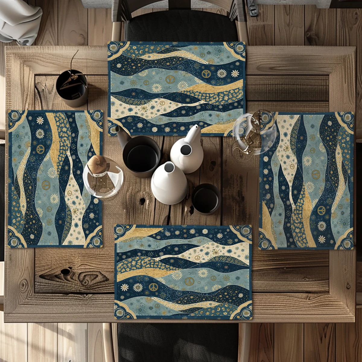 Nautical Octopus Pattern Polyester Placemats & Coasters - Decorative Table Linens for Home Kitchen, Restaurant and Daily Use