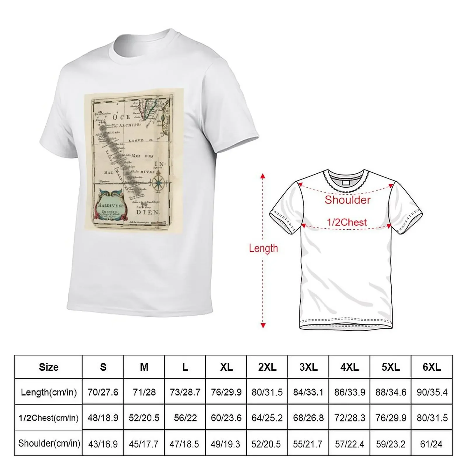 Vintage Maldives Map (1705) T-Shirt man t shirt kawaii clothes plain hippie clothes Men's cotton t-shirt