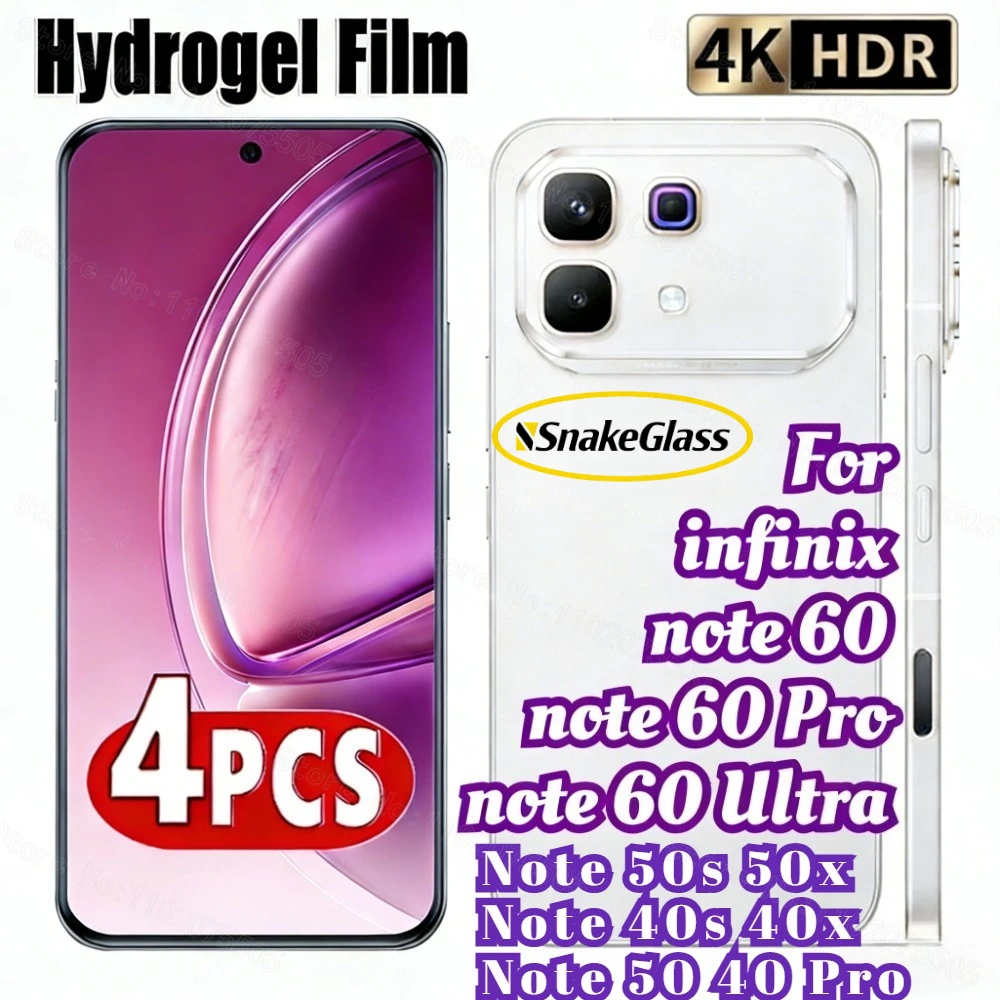 4PCS Hydrogel Fim Screen Protector for Infinix Note 60 50 40 Pro Hydrogel Film for Infinix Note 60 40 Ultra Note 50x 50S 40x 40s