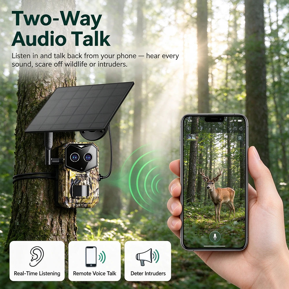 4G Dual Lens Solar Trail Camera Camouflage 170° View IP66 Weatherproof 3MP PIR Motion Detection Camo Outdoor Hunting Camera