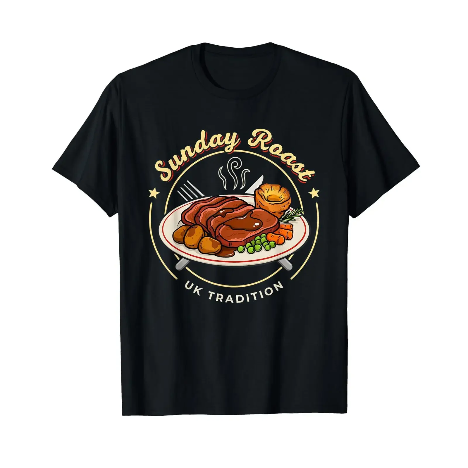 British Cuisine Sunday Roast Dinner UK Foodie T Shirt vintage Washed Unisex Casual Breathable Comfortable Stretched