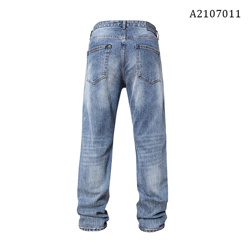 Calças jeans para homens outono e inverno novo micro-elástico americano retro neve padrão fino jeans retos para homem