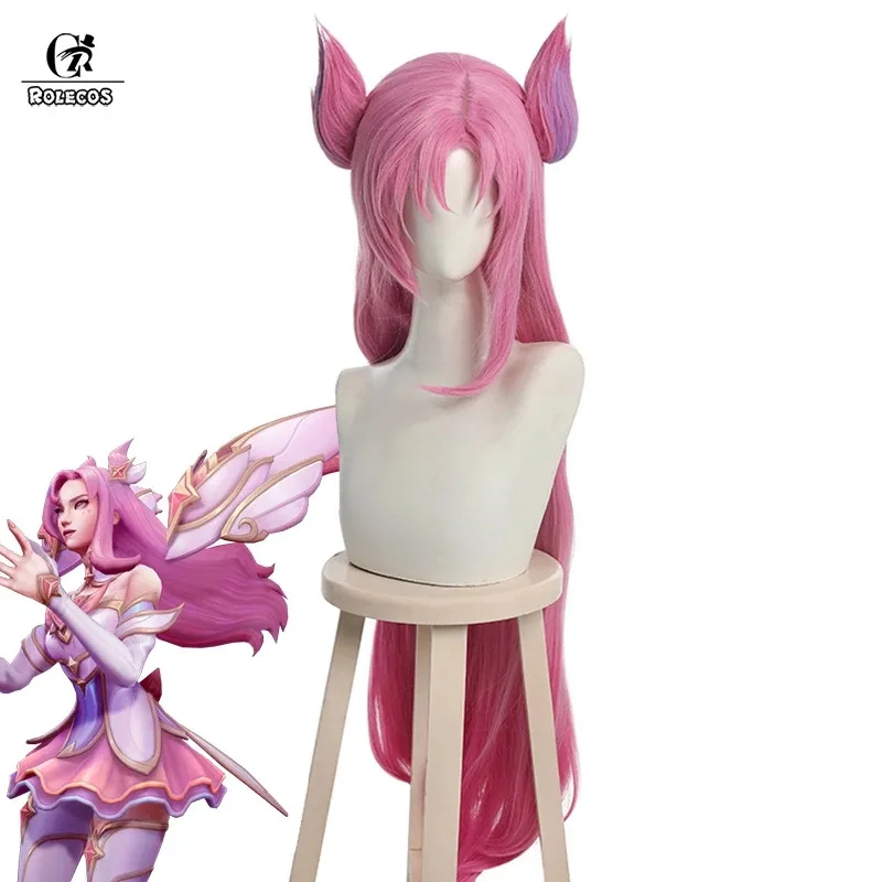 Peluca de Cosplay ROLECOS LOL Star Guardian Kaisa para mujer, tocado de 100cm, peluca de pelo rosa para Cosplay, pelo sintético resistente al calor