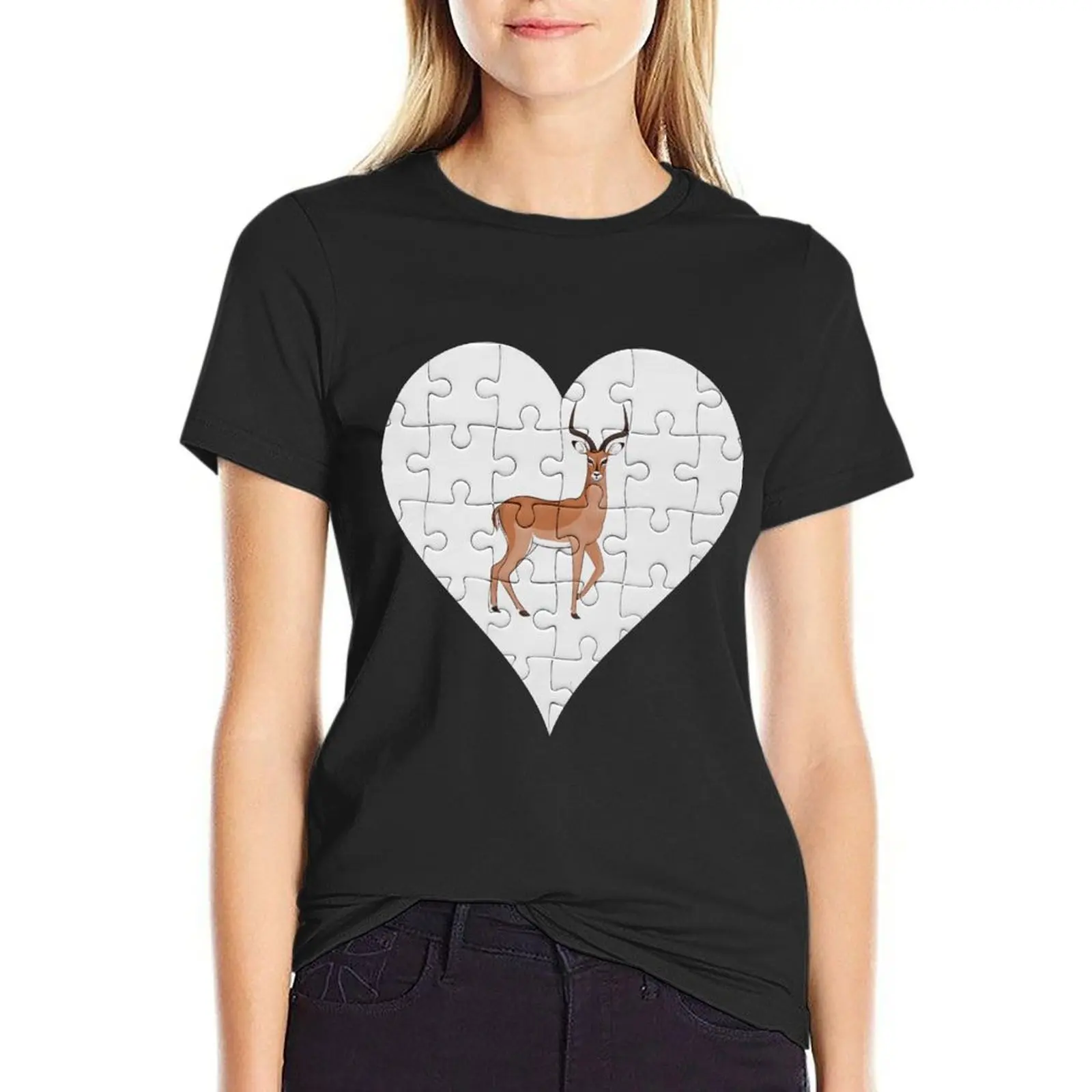 Jigsaw Impala Heart Design - Impala T-Shirt Female clothing animal print shirt for girls tight shirts for Women