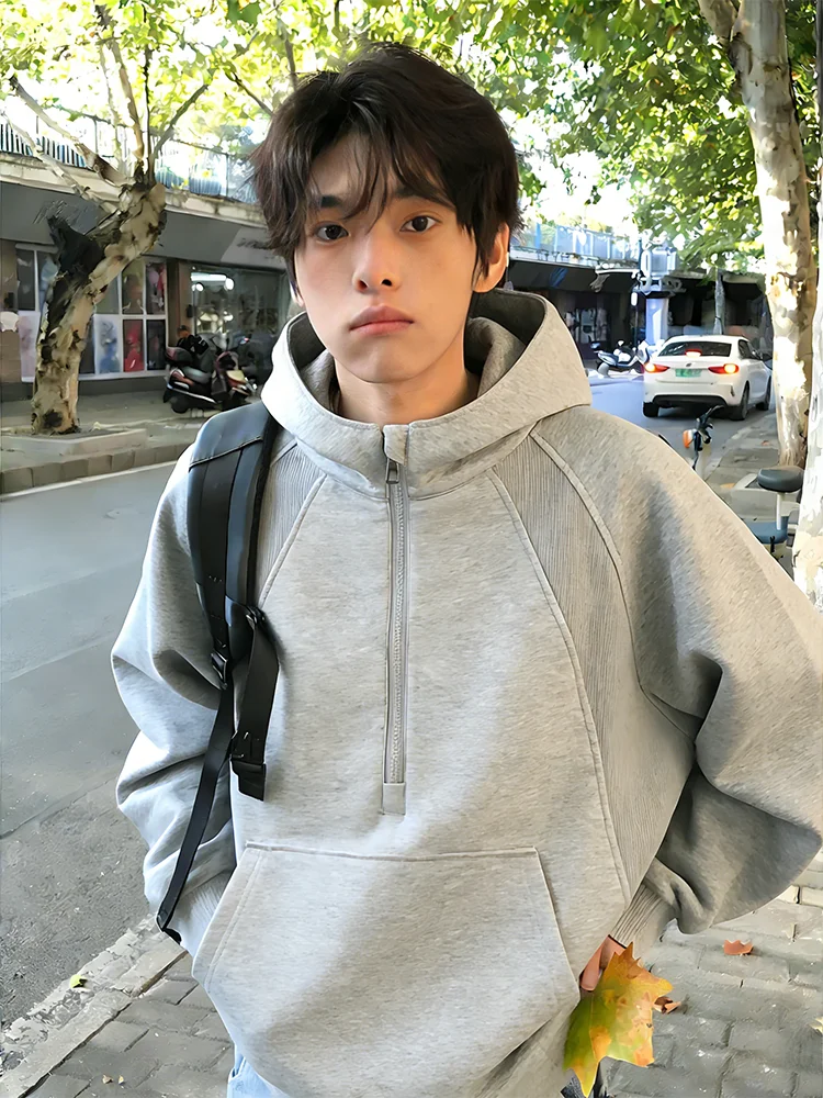 

American Sle f Zip Deconstructed High Collar Hoodie Men's Spring Autumn Lazy Heavyweight Boxy Rigorous High Street Jaet