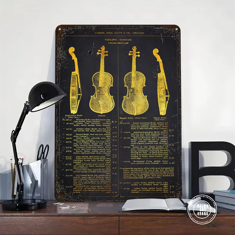 1894 Violin Advertisement Printing Poster Customized Retro Wall Art Vintage Metal Signs for Modern Home Decoration Luxury Decor