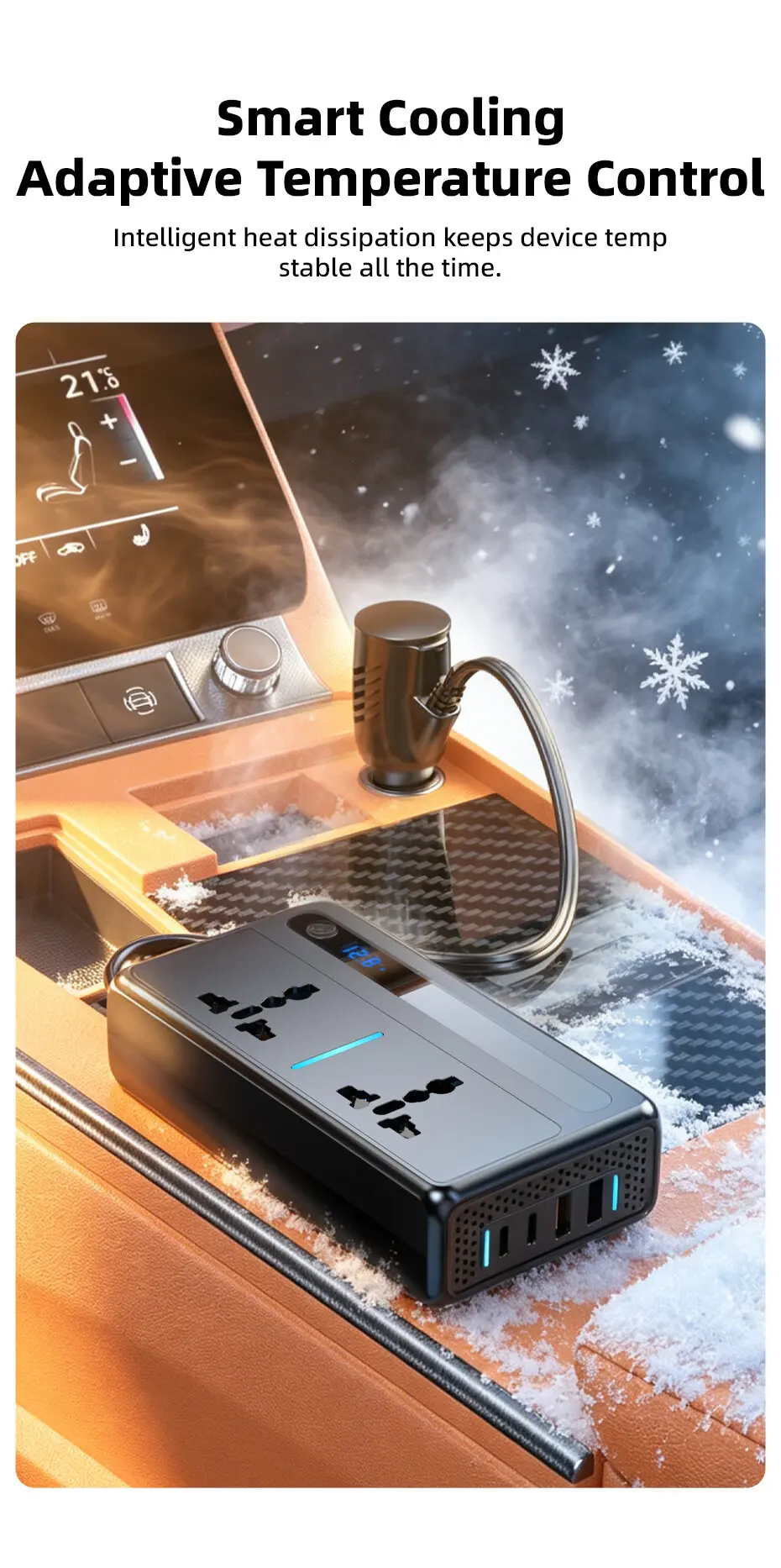 Vyvylabs 200W Auto-Stromwechselrichter 12V DC zu 220V AC Konverter Auto-Stromadapter Typ C USB Schnell-Ladestation Auto-Zubehör – Detail 7