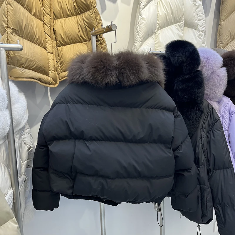 2024 Autumn Winter Big Natural Fox Fur Collar Coat Women Female Parkas Goose Down Jacket Feather Short Puffer Coat