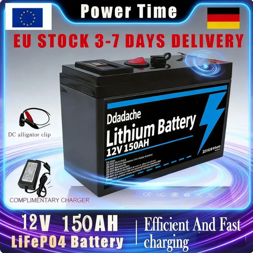 Batterie rechargeable solaire au phosphate de fer et de lithium 12V 150Ah avec interface USB, adaptée aux détecteurs de pêche, au camping en plein air et aux applications hors réseau.