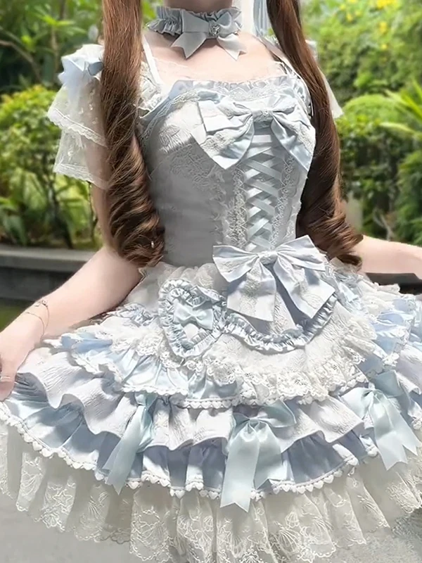 Blue Ballet Gentle Wind Cute Lolita Skirt Princess Sweet Daily Dress Girl's Heart Hanfu Set Summer Collection 2025