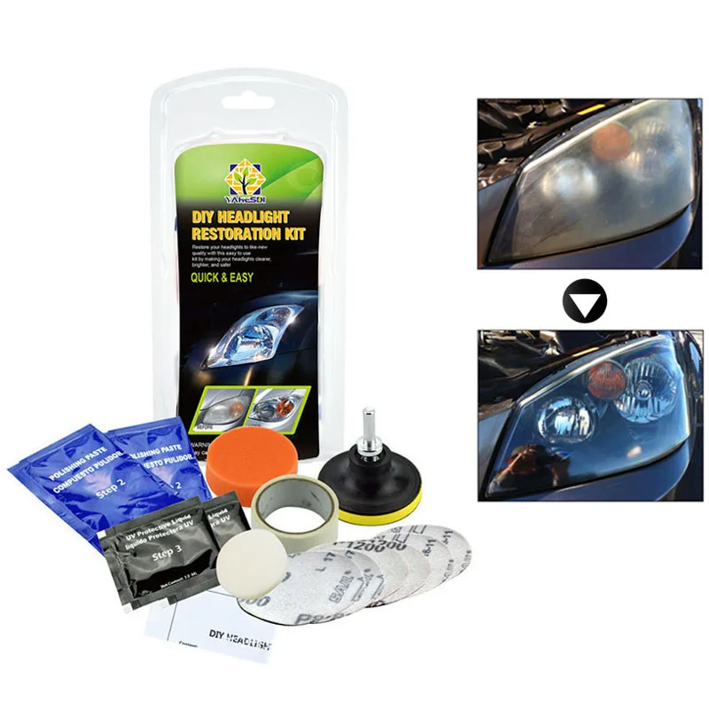 Headlight Restoration Kit DIY Car Headlight Repair and Cleaning Kit Headlamp Lens Restorer Polishing Paste Car Drill Adaptor