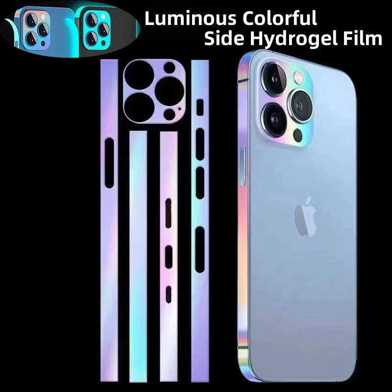 3D Colorful Luminous Side Film For iPhone 16 15 14 13 12 11Pro Max Frame Edge Film for iPhone 16 15 14 Plus 12 13 Mini Not Glass