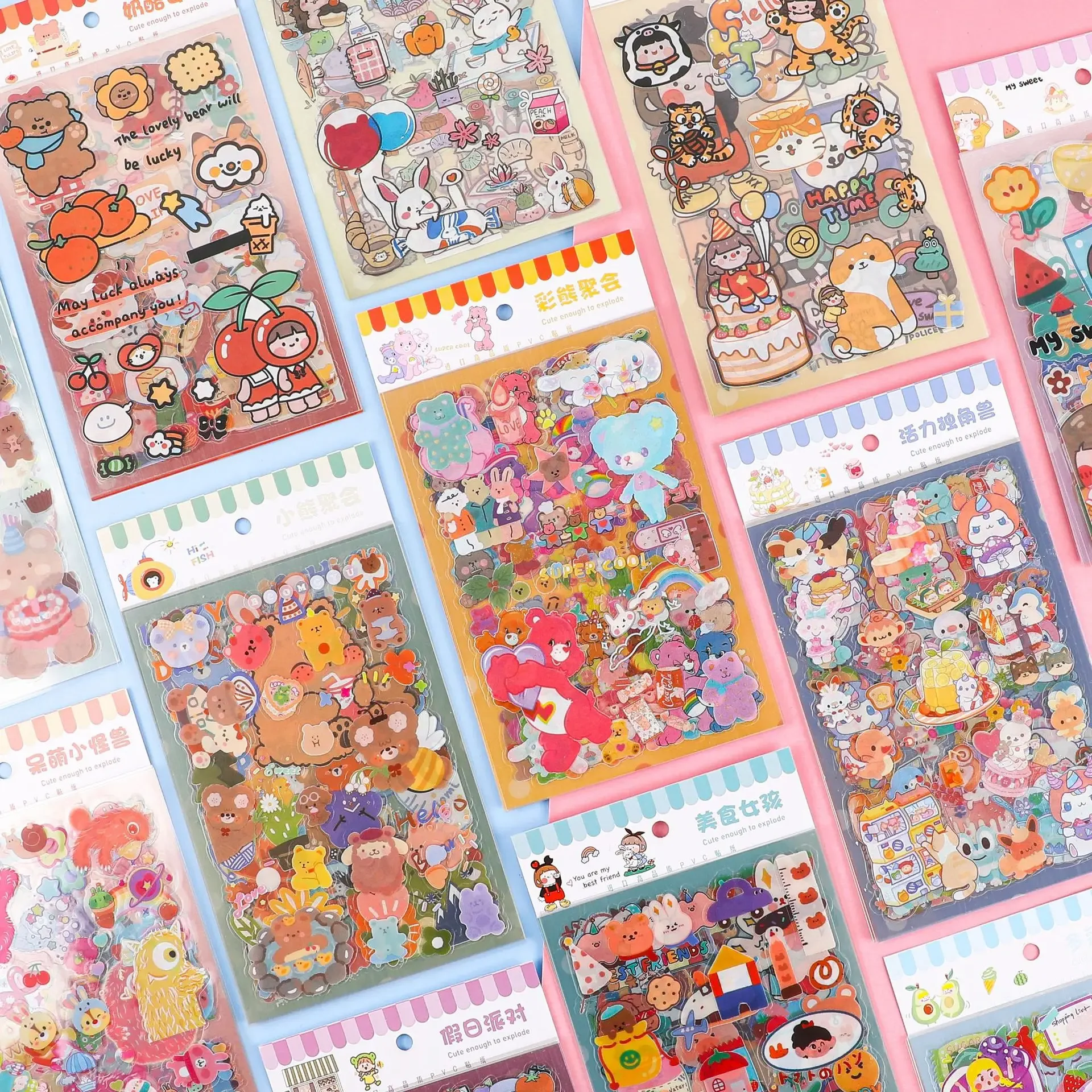 Cartoon transparent pvc waterproof sticker 6 pieces/pack diy diary cute decorative material manual account custom pvc sticker