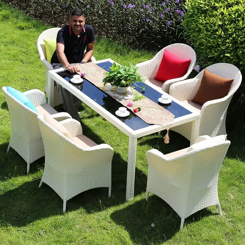 for Outdoor Rattan Chair Courtyard Sofa PE Rattan Five Piece Balcony Table and Chair Set Creative Leisure Furniture