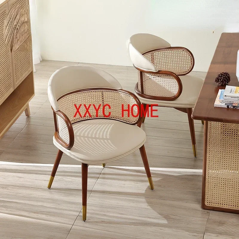 Italian-Style  Chair Solid Wood Dining Chair Coffee Shop Hotel Modern Light Luxury Leather Soft Bag Designer Chair