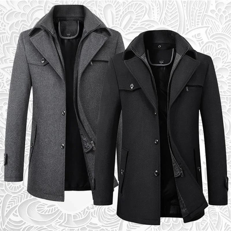 

New Woolen Coat for Men's Business Leisure Fashion Men's Wear Thickened Warm Extra Large Size High Quality Coat S-7XL