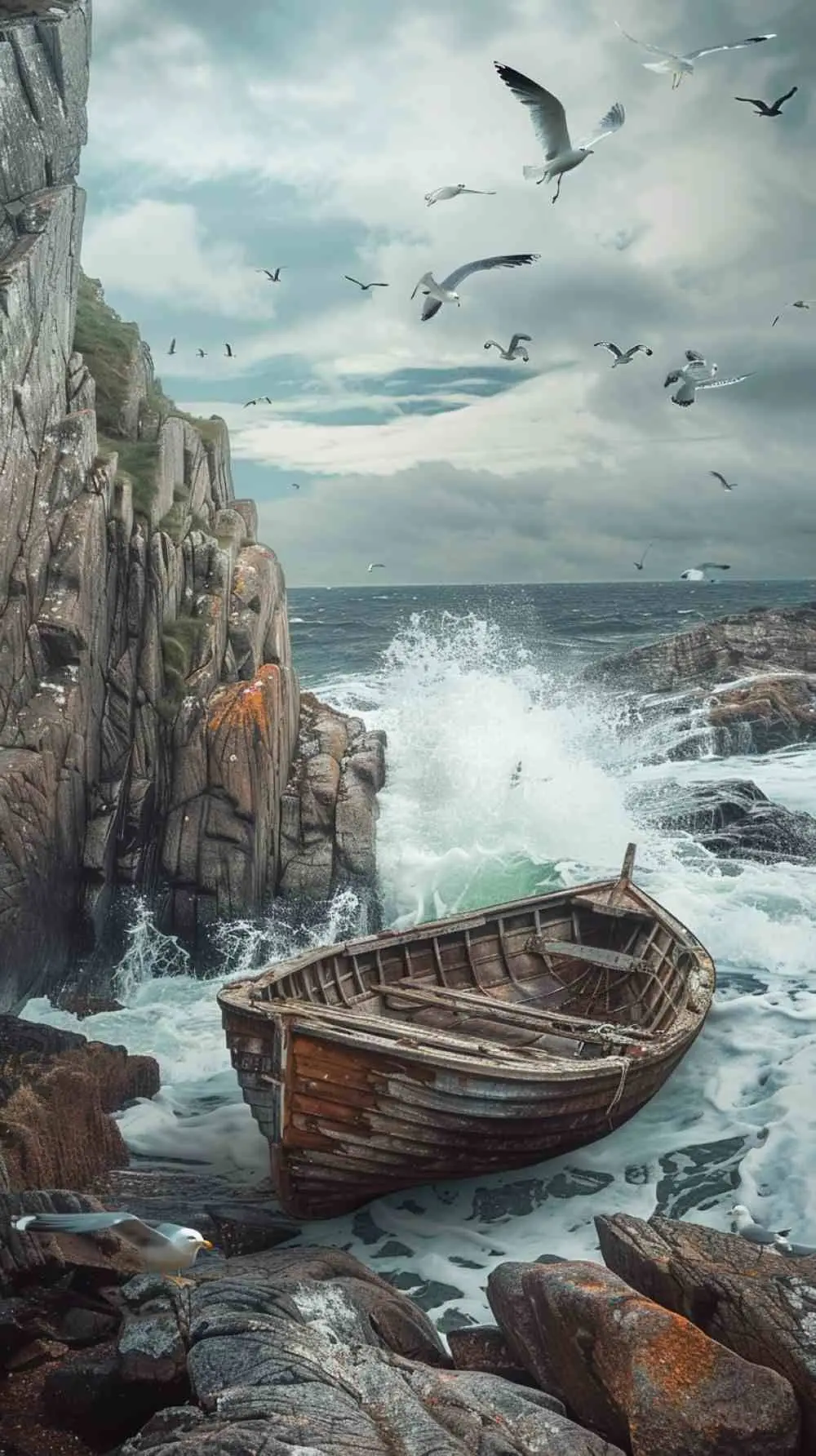 500/1000/1200/2000 PCS Jigsaw Puzzles Small Boat  Rock Sea Scenery Family Activity Games for Gameroom Bedroom Gifts Home Decor