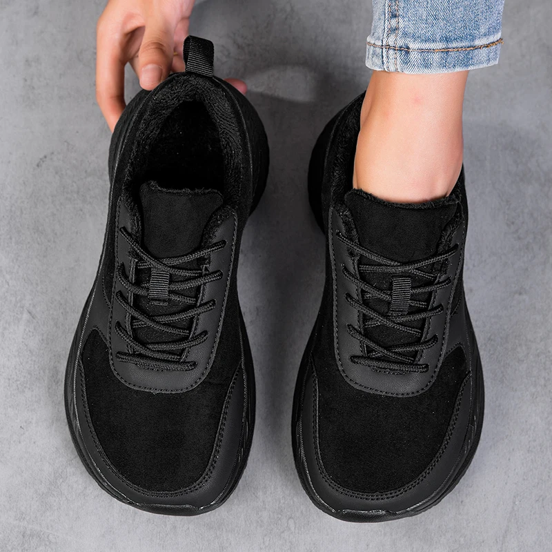Winter Mens Wide Box Sneakers Fur-lined Keep Warm Frost Resistant Casual Sports Shoes Walking for Big Wide Fat Foot