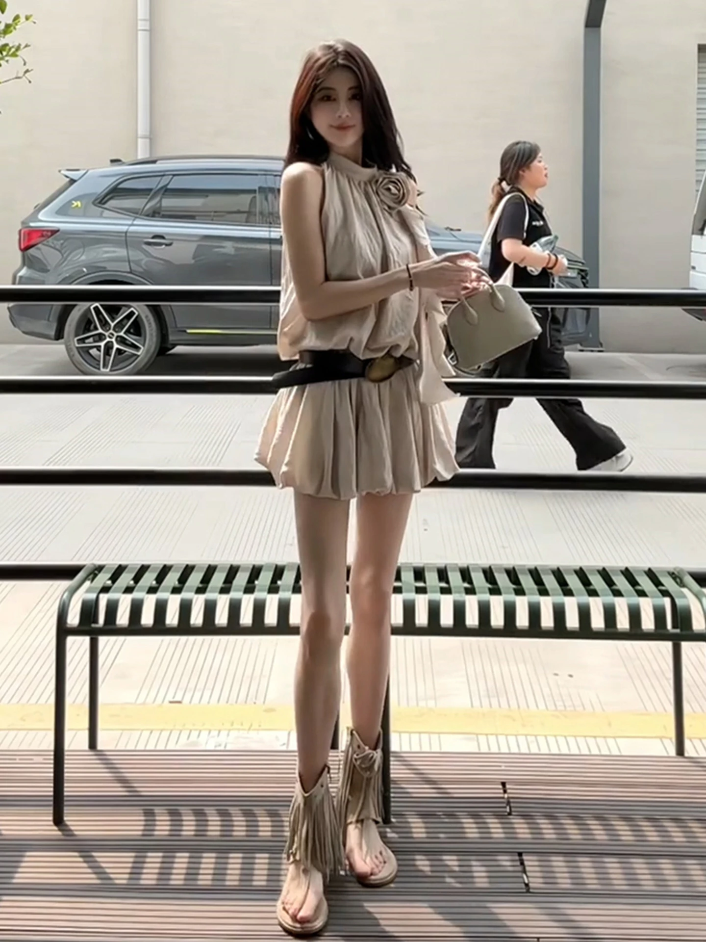 Summer Svel Ne Hanging Vest Dr Women's New Sle High Waist A-Line Skirt Flattering ort Dr Vaion Sle