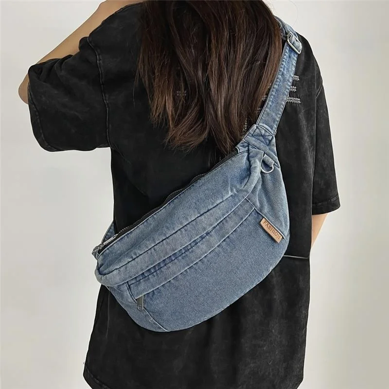 Bolsa de Peito de Denim Estilo Retro Japonês de ande Capacidade, Casual, sex, Bolsa de Cintura para Esportes, Bolsa Tra...