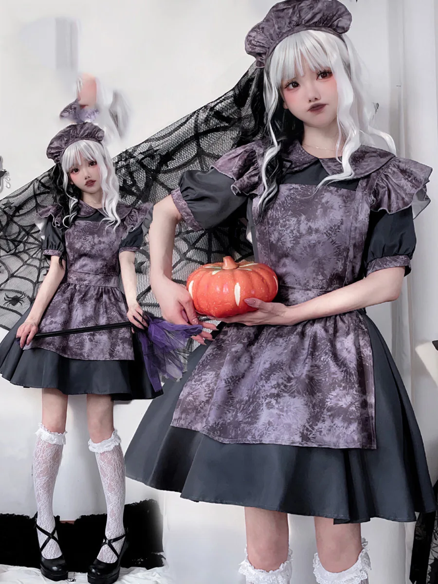 

Japanese Halloween Costume Pumpkin Witch Dress Horror Doll Maid Dress Diablo Gothic Vampire Dress Female