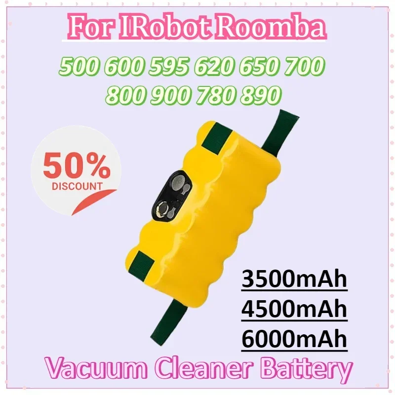 

14.4V 6000mAh Rechargeable Battery for IRobot Roomba 500 600 595 620 650 700 800 900 780 890 Vacuum Cleaner Battery