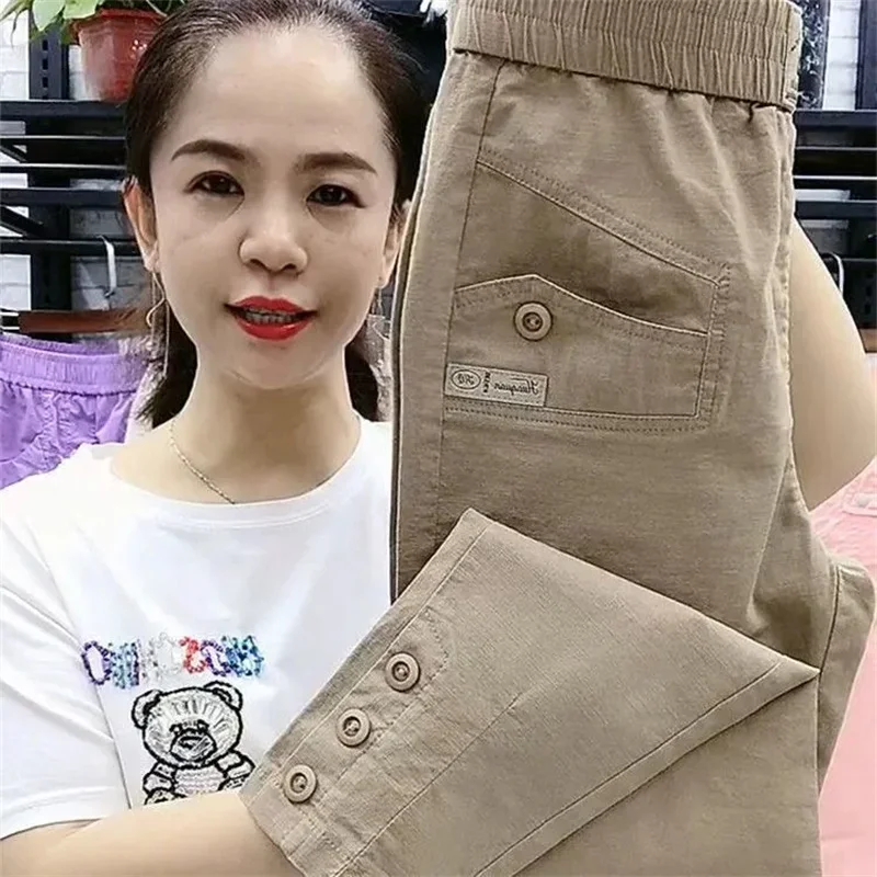 Korean Women's pants Summer New 2024 High Waist Cotton Hemp Casual Slim High Waist Pants Female Loose Harun pants Trouser L11