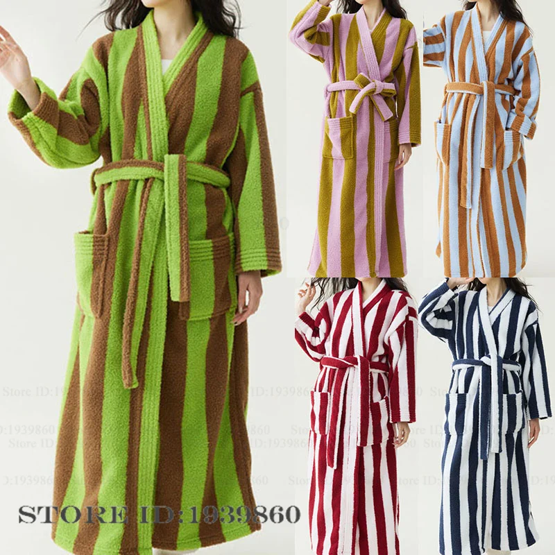 

Winter New Female Long Rohbe Sleepwear Thicken Warm Coral Fleece Homewear Bathrobe Gown Loose Casual Flannel Loungewear Negligee