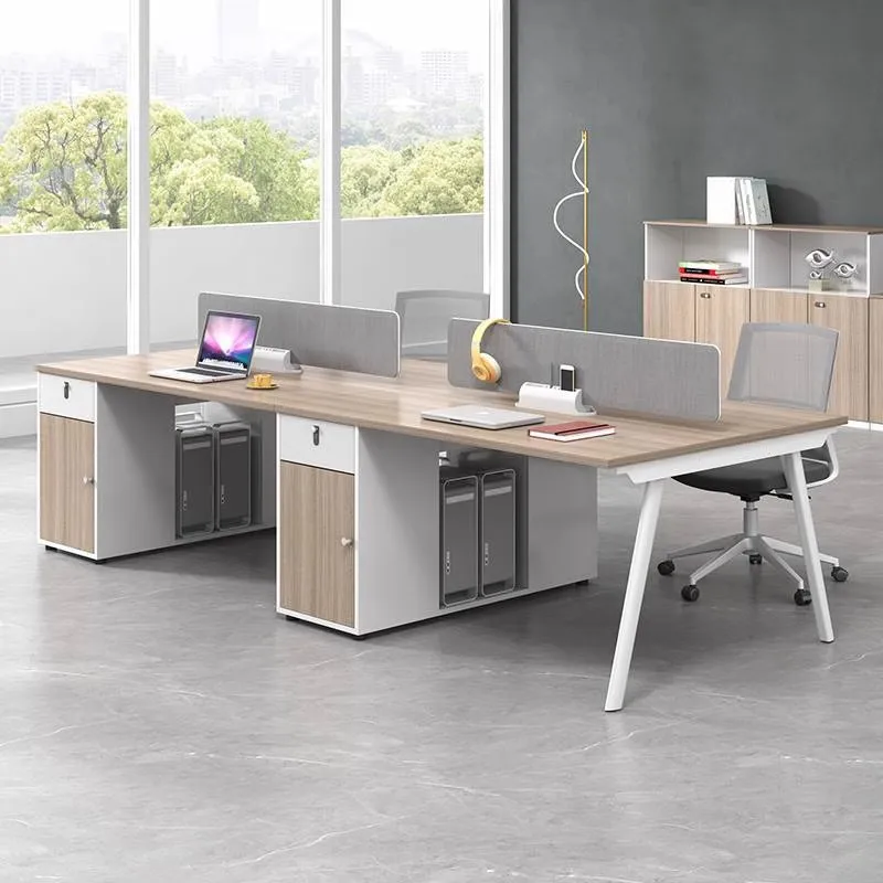Staff desk and chair combination: minimalist modern office desk, screen, workstation booth