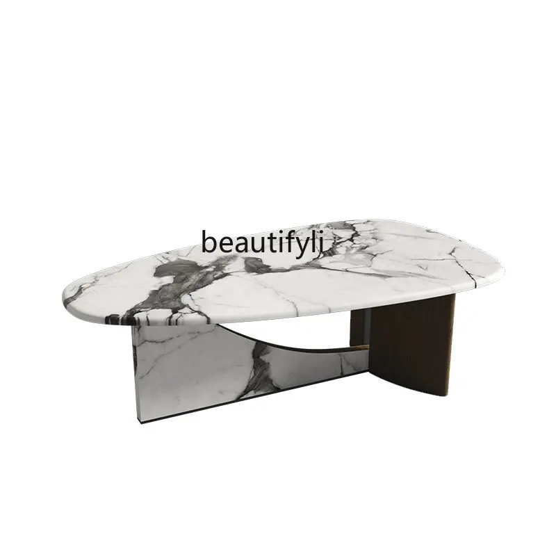 

zq Italian Oval Marble Coffee Table Living Room Small Apartment Simple Modern Creative Tea Table