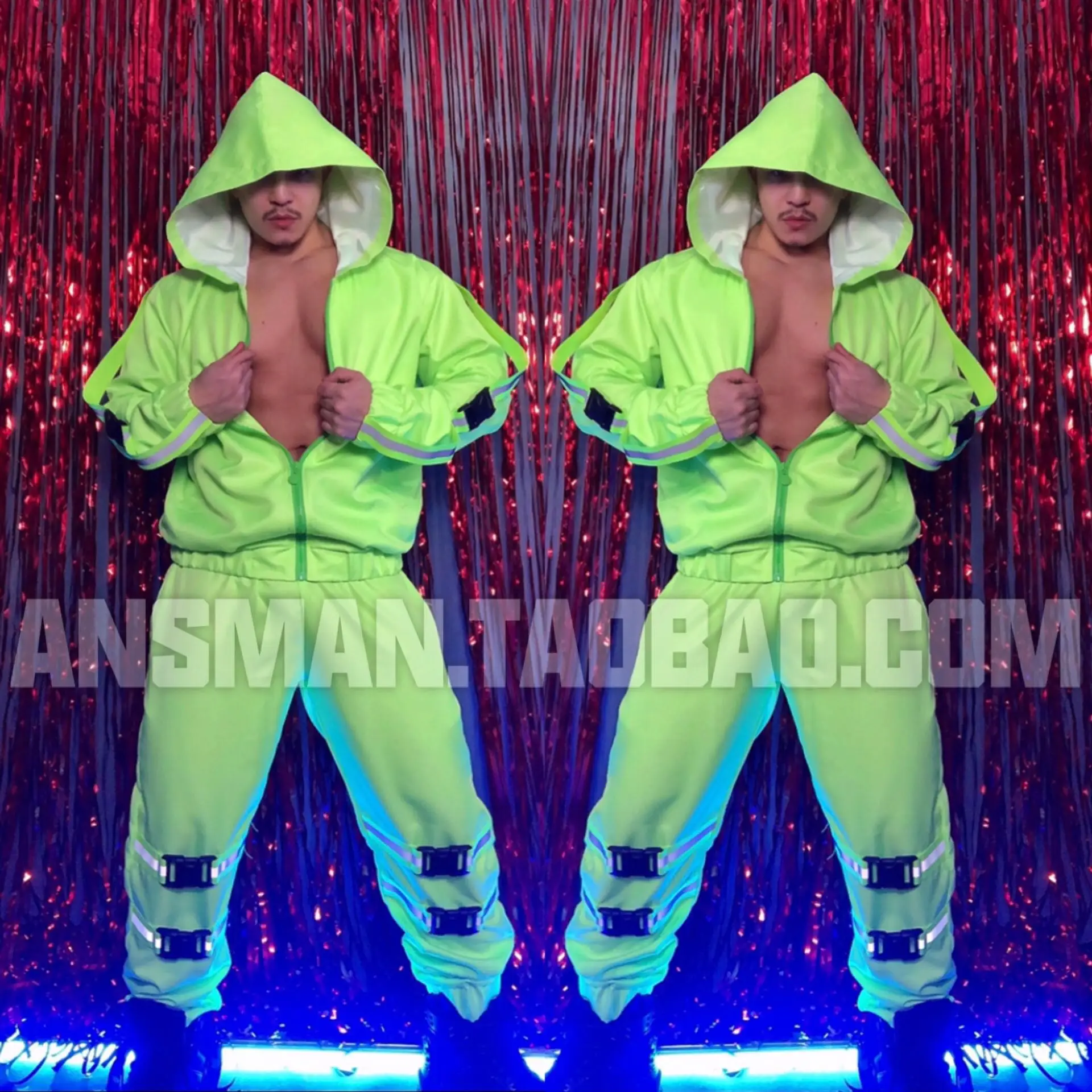 New Fluorescent Green Theme Party Sexy Workwear Interactive Performance Clothing Nightclub Bar Male Singer Performance Clothing