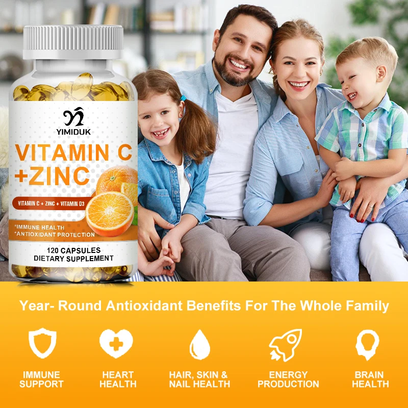 Vitamin C + Zinc Capsules - 2000 mg Vitamin C with Zinc 40 mg D3 5000 IU, Joint Support, Immune Support, Antioxidant Supplements