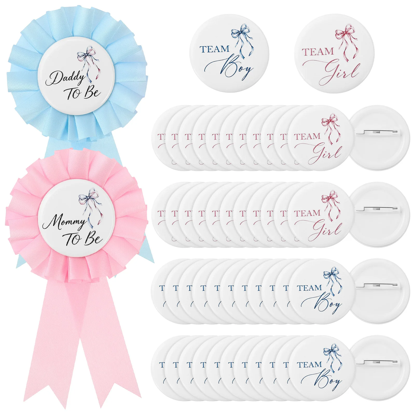 50 Pcs Gender Reveal Party Pin Badge Set Reusable Gender Reveal Badges and Pin Daddy and Mommy to Be Badge Pins for Baby Shower