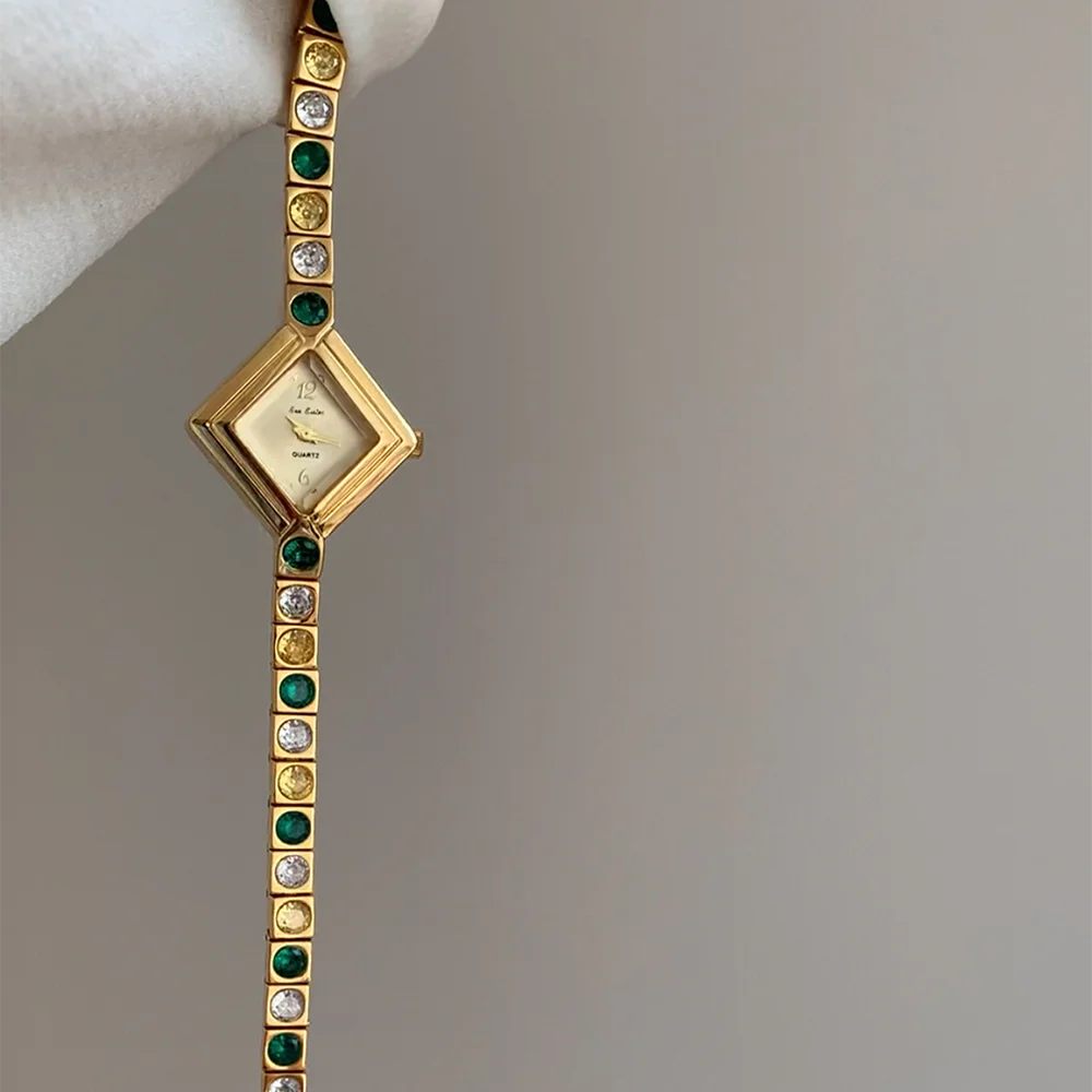高級ヴィンテージ女性の腕時計グラデーションダイヤモンドジュエリーブレスレットアンティークスプリンググリーン防水レディース時計腕時計ギフト