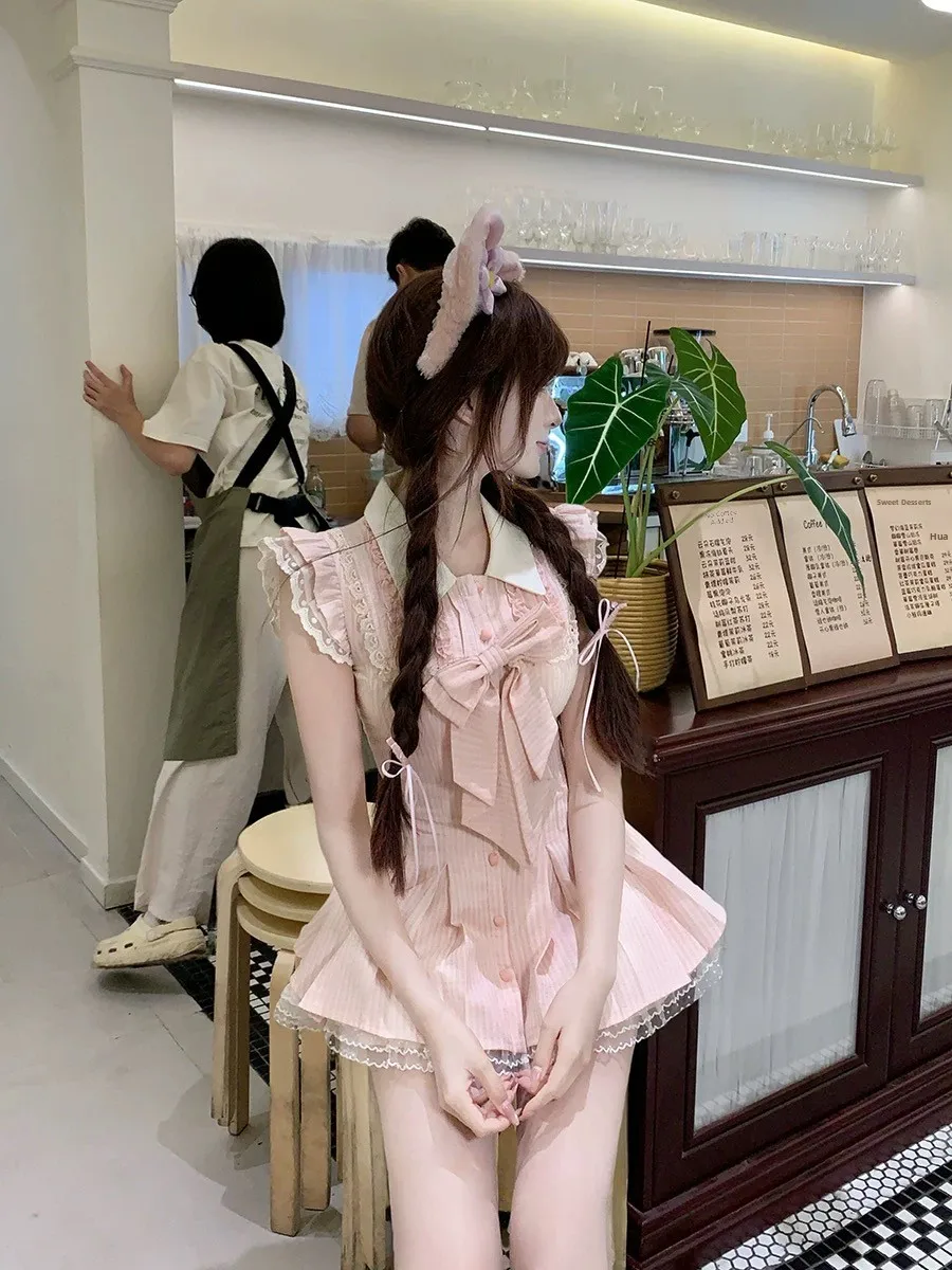 

Нежно-розовая кружевная юбка-флинт для женщин, летняя, красивая, с узлом, Pure Desire Princ Dr Hot Girl