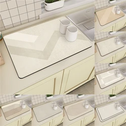 Geometry Style Table Mat Non-Slip Mat Coaster Stripe Printing Kitchen Accessories Absorbent Drying Mat For Kitchen Drying Dishes