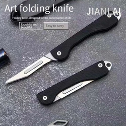 New Mini G10 Material Folding Knife Portable Detachable EDC Knife Hanging Keychain Pocket Knife Surgical Scalpel 10 Blades Free