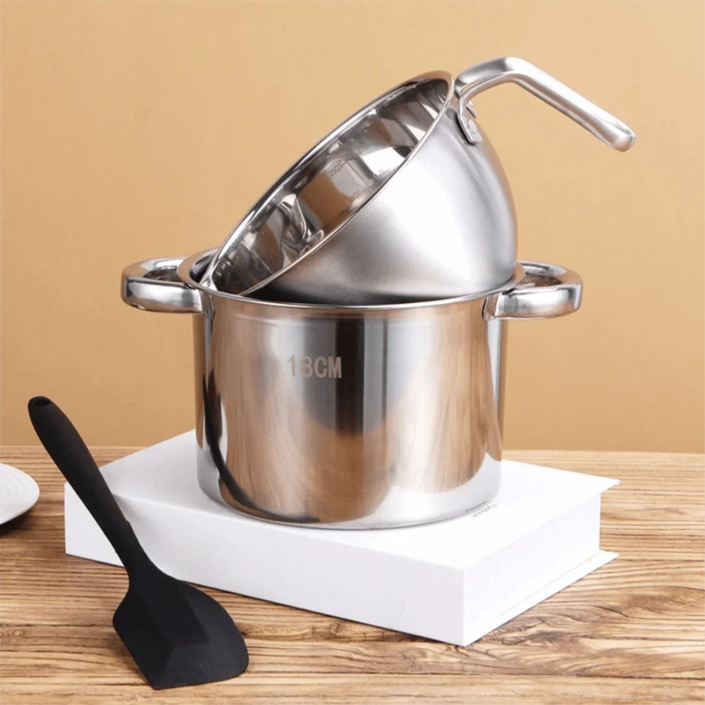 304 Stainless Steel Double Boiler Pot Set with Scale V Shape Flow-through Port Chocolate Melting Pot Set Thickened