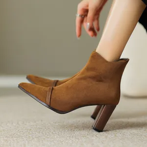 Frauen Karamell Wildlederstiefel, 8 cm High Heels, gemischtes Leder, Finger spitz, schwarz, reiten, Herbst 4 Hauptverkaufskaramell -Frauenstiefel - №3