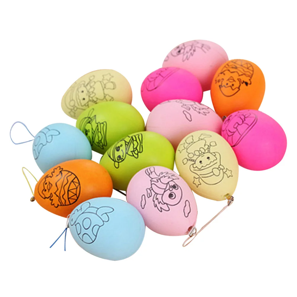 24pcs diy Plastic Easter Eggs For Kids Painting Diy Crafts Easter Egg Ornaments Hand-Painted Simulation Pendant Decor