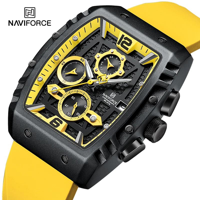 NAVIFORCE NF8025 Multifunction Men\'s Wristwatches Silicone Waterproof Sports Male Watches Casual Quartz Calendar Man Chronograph