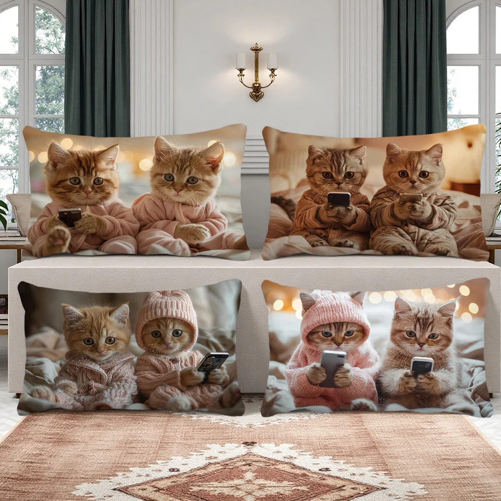 Lovely Pet Cat Cute Kitten Pattern Cushion Cover Rectangle Pillow Case Printing Bedside Sofa Room Home Decoration Pillowcase