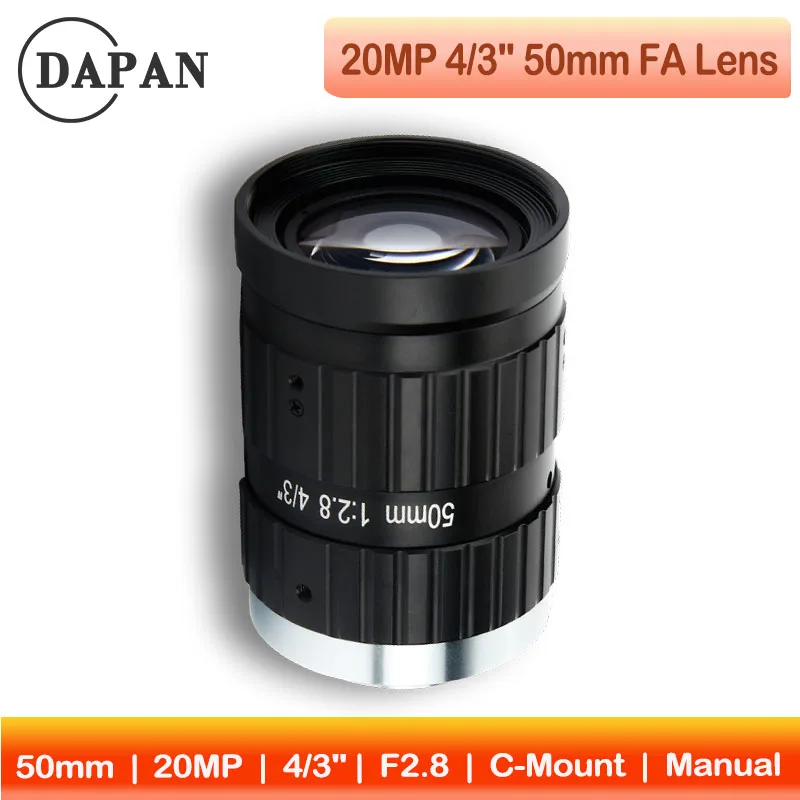 

20MP высокое разрешение C крепление 50 мм фиксированное фокусное расстояние 4/3 дюйма F2.8 диафрагма ручной объектив FA для промышленной камеры машинного зрения