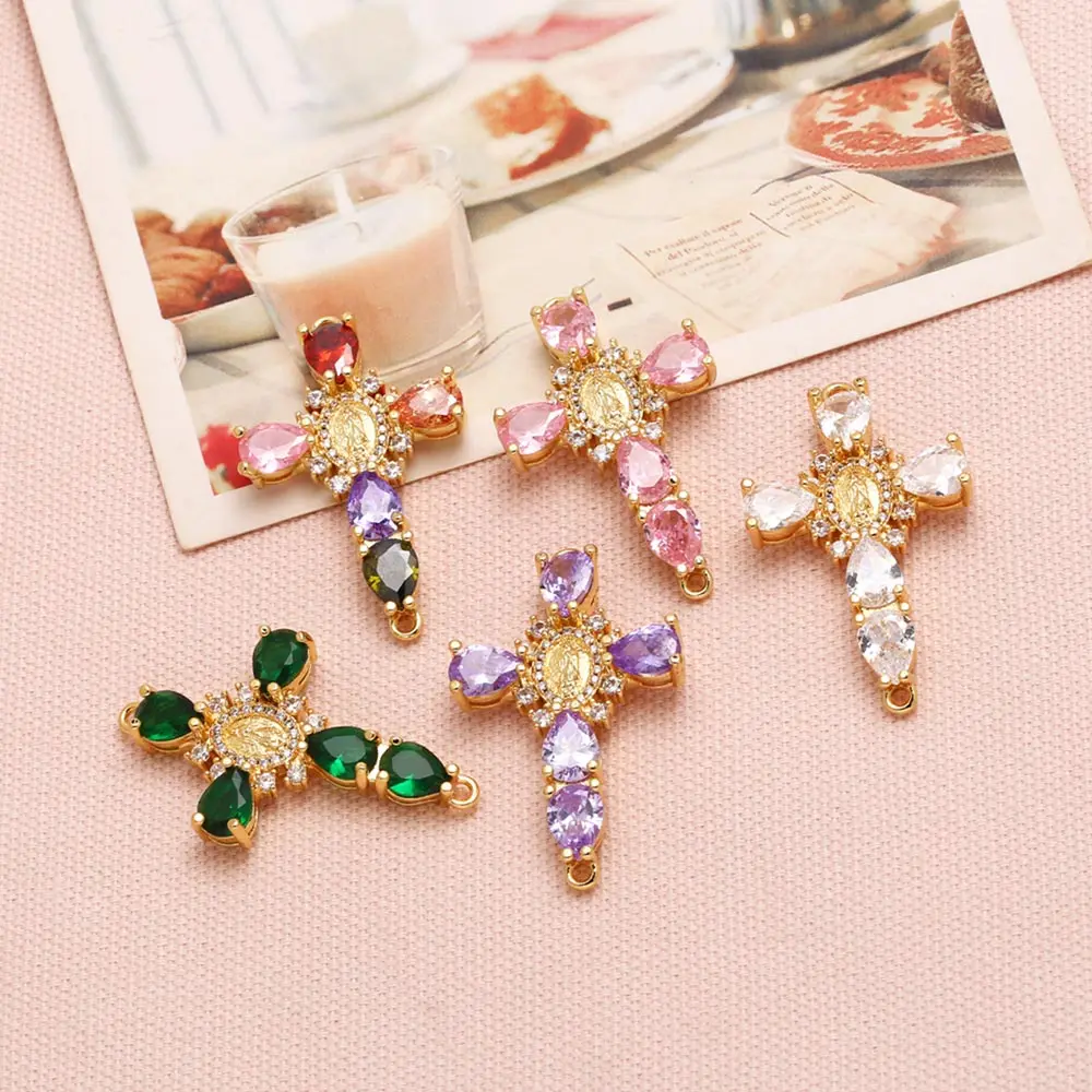 OCESRIO Crystal Big Cross Charms for Bracelet Copper Gold Plated Virgin Mary Crucifix accesorios de joyería envio gratis chma285