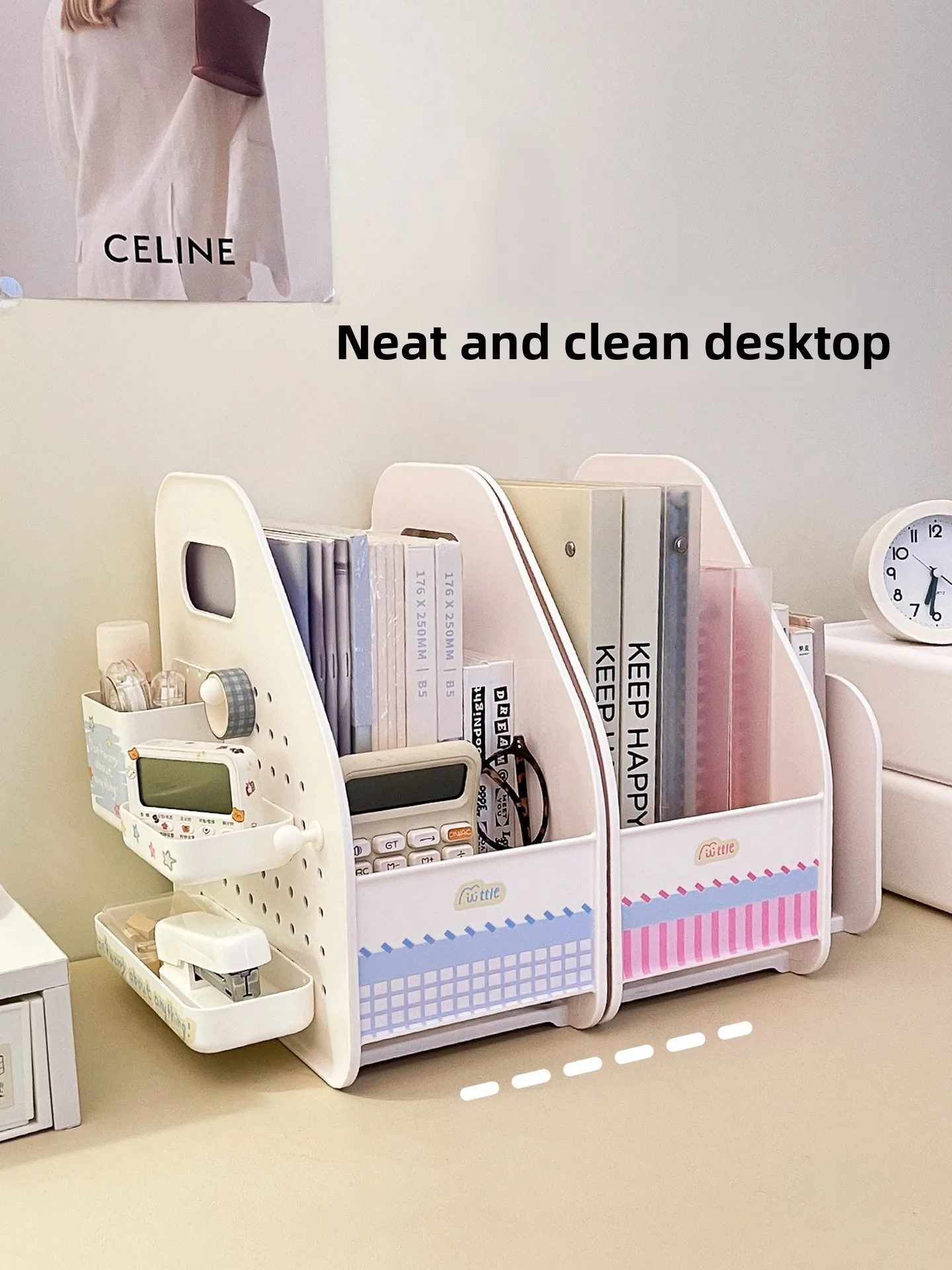 expandable-desktop-storage-rack-multi-function-hole-board-organizer-desk-fixed-document-student-book-stand-shelf-rack