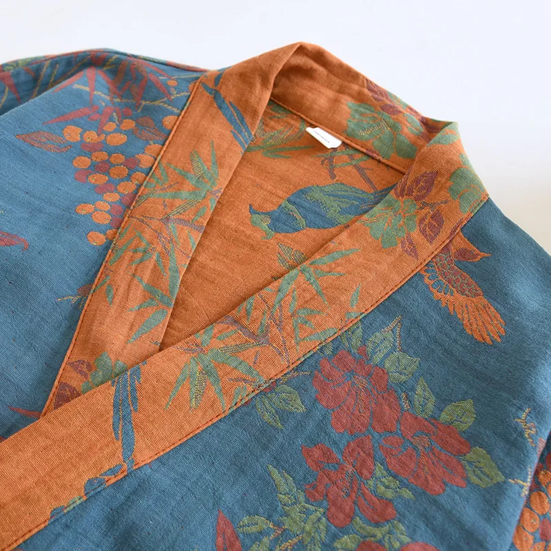 Spring Jacquard High Quality Color Woven Cotton Double Layer Gauze Sleeping Robes for Women Medium Length Yukata Bathrobe 3 Spring Jacquard High Quality Color Woven Cotton Double Layer Gauze Sleeping Robes for Women Medium Length Yukata Bathrobe 3