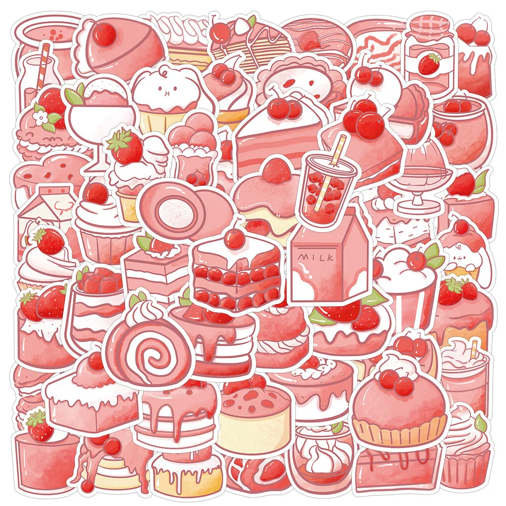 

10/30/60pcs Cute Pink Dessert Cake Cartoon Stickers Kawaii Aesthetic Decoration Decals Laptop Car Notebook Stationery Sticker