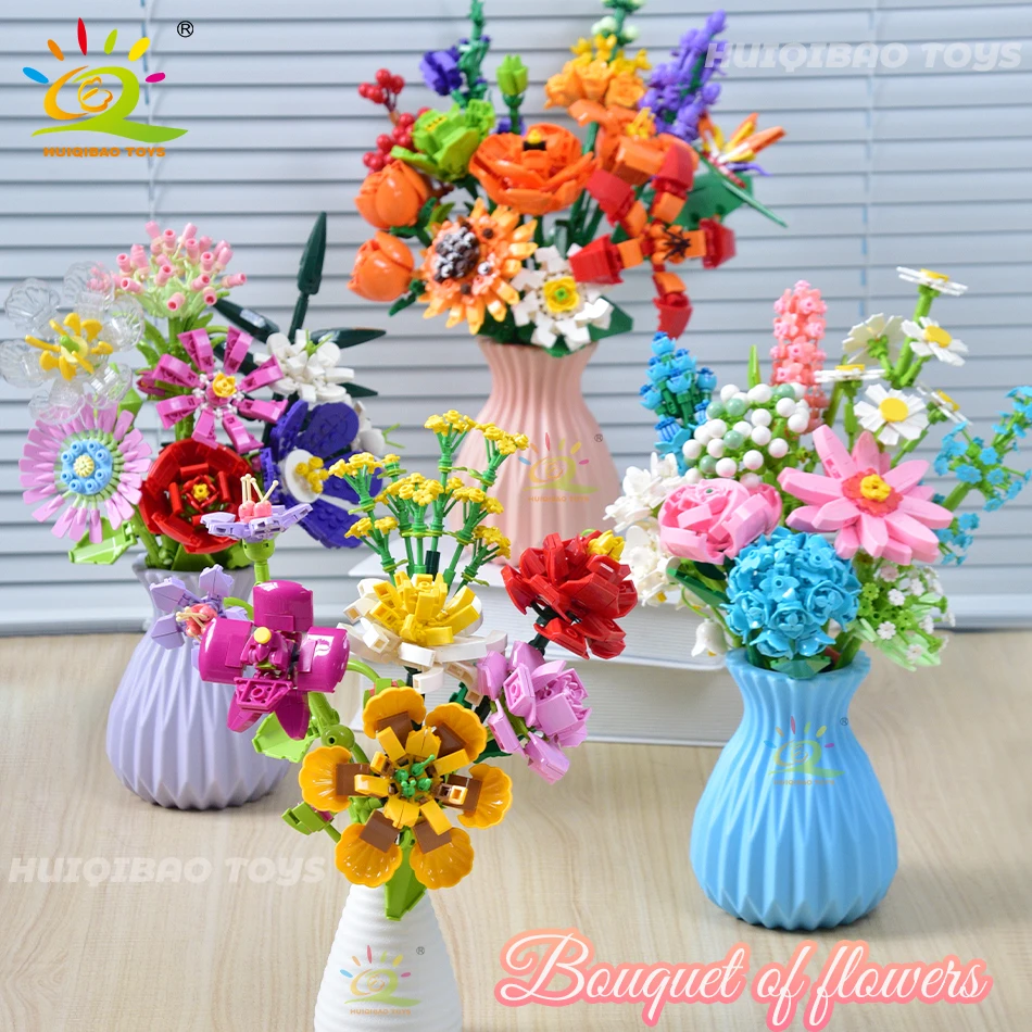 HUIQIBAO Flower Bouquet Building Blocks Kit DIY Everlasting Flower Romantic Bricks DIY Kids Toys for Girls Friends Adult Gift