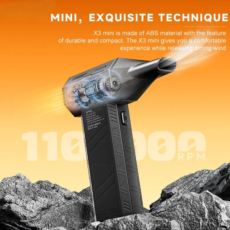 منفاخ هواء X3Mini قابل لإعادة الشحن مع 4 فوهات 110000 RPM توربو مروحة منفاخ فرش توربو جيت مروحة ضاغط الهواء لتنظيف الغبار #4