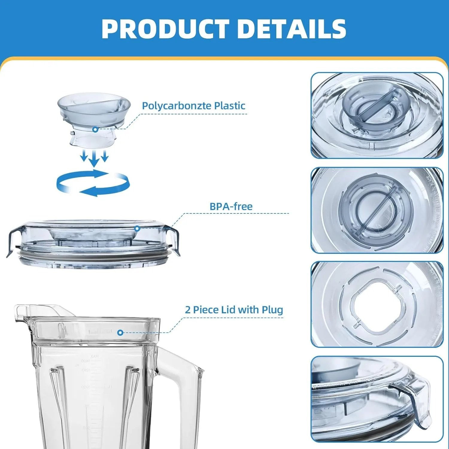 64OZ Low Profile Container Clear Lid for Vitamix Ascent Series Lids A3500 A3300 A2500 V1200 Venturist Pro Pitchers view 5
